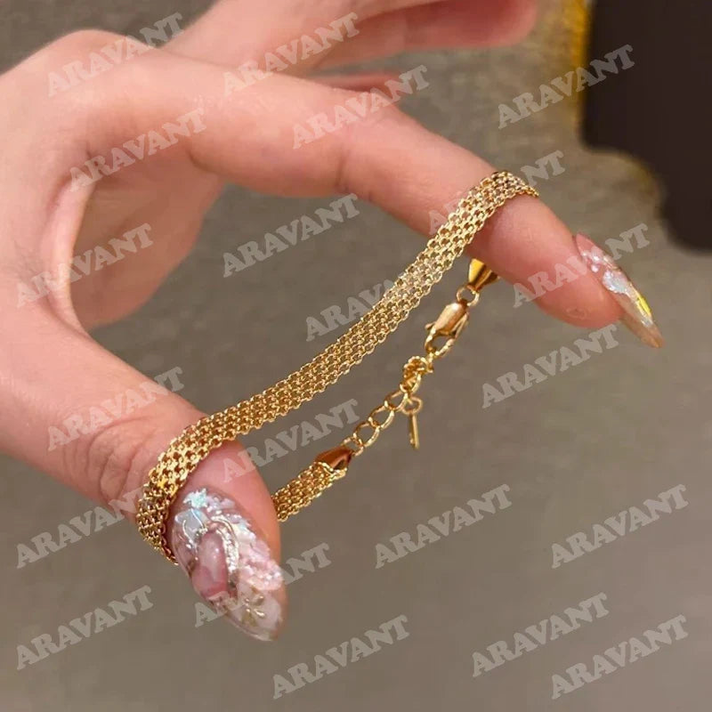 Aravant 925 Silver 18K Gold Watch Strap Bracelet Chain For Women Girls Fashion Jewelry