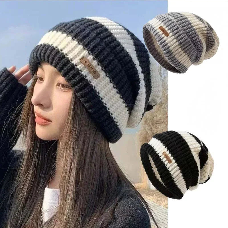 Unisex Stacking Knitted Beanie Cap – Winter Warm Striped Hip-Hop Bonnet Hat