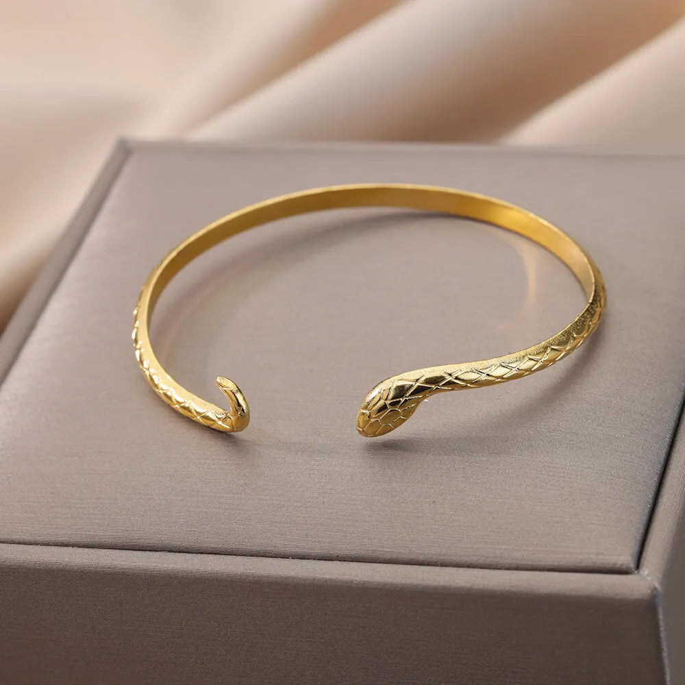 Snake Bangle Bracelet For Women Stainless Steel Opening Gold Plated Opening Bangle Animal Aesthetic Jewelry pulseras mujer