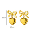 Cute Bow Heart Earrings for Women Stainless Steel Gold Color Heart Stud Earrings 2024 Trend Piercing Jewelry Wedding Party Gift