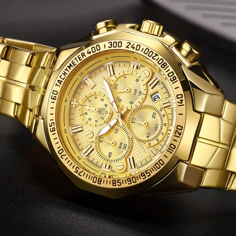 Men's Gold Luxury Quartz Wrist Watch – Big Dial Dress Watch