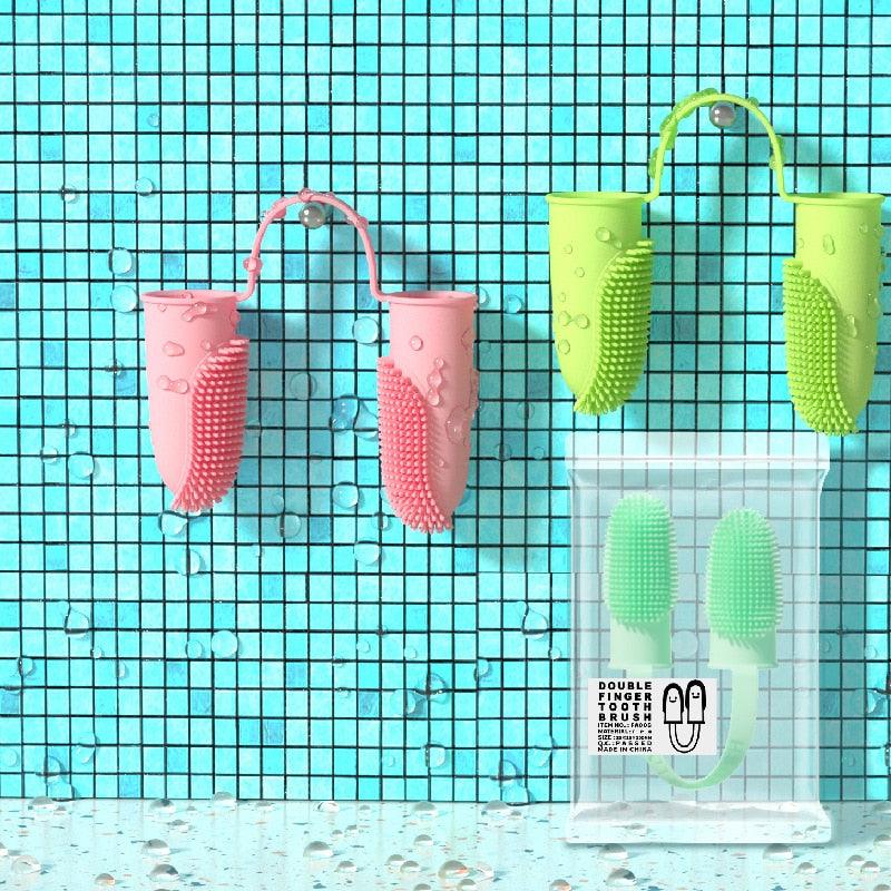 Dual Finger Pet Toothbrush for Dogs & Cats - Pastel Silicone Tool