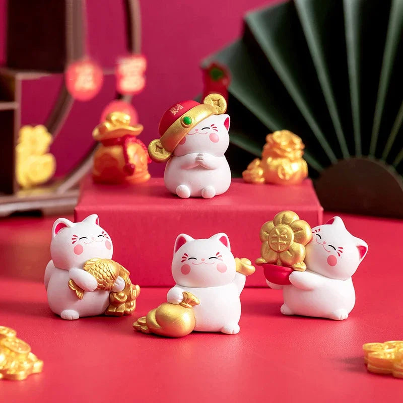 4/6pcs Cartoon Lucky Cats Figurines Miniatures Micro Landscape Ornaments For Home Room Desktop Decorations Accessories Gifts
