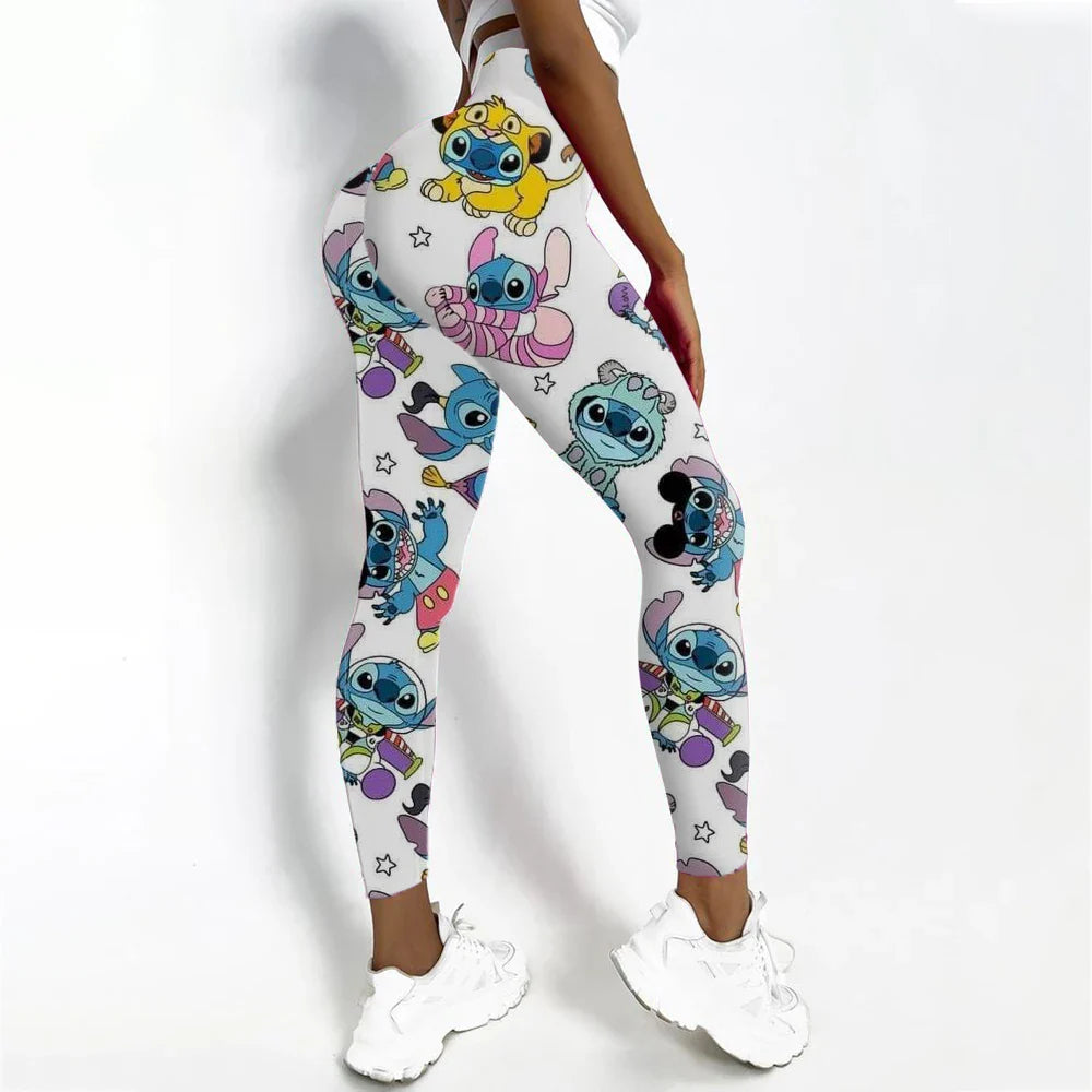 Disney Stitch Printed High Elasticity Tight  Fitness High Waist Pants