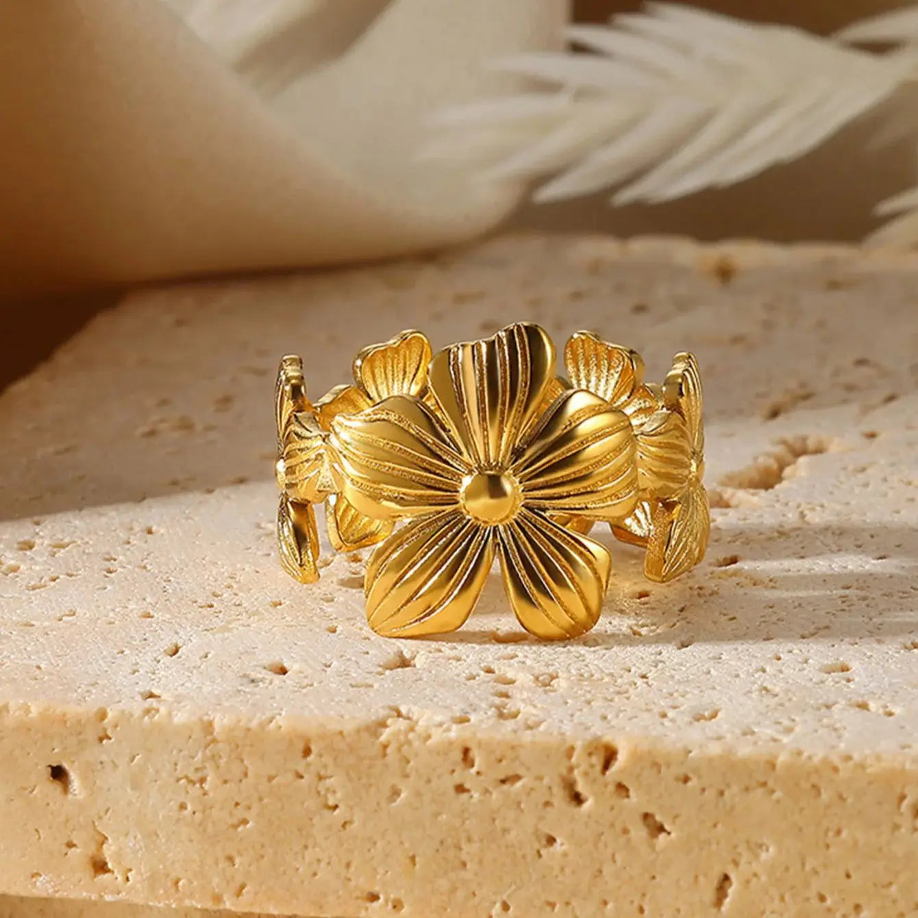 Unique Design Flower  Rings For Women Geometric Stainless Steel Flower Opening Ring Gold Color Jewelry Gift Anillos