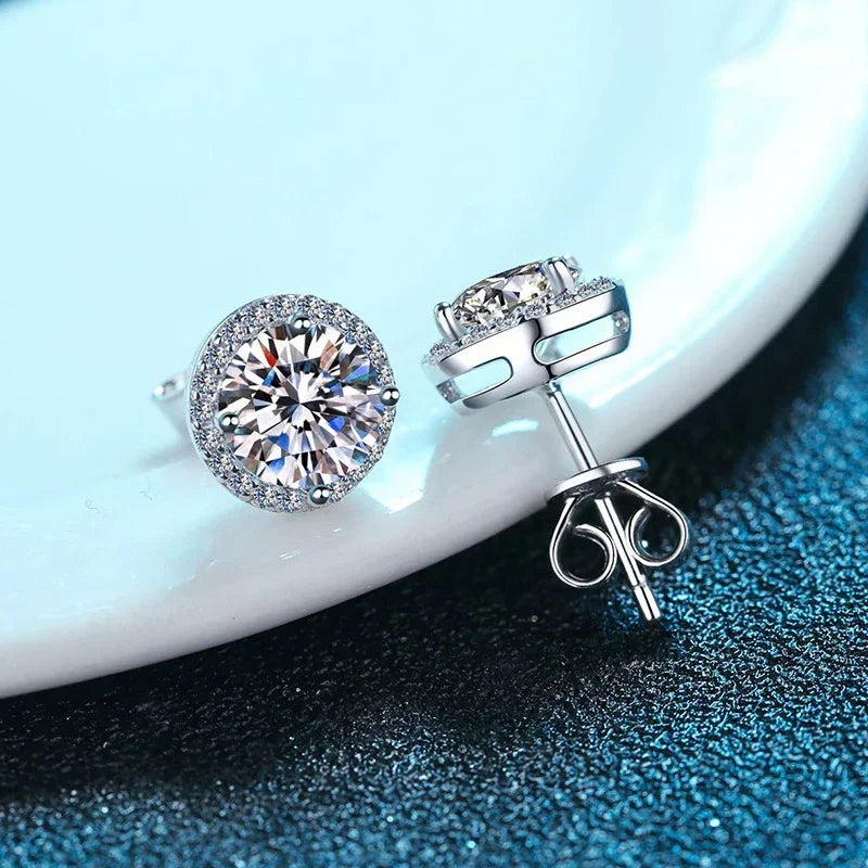 NeeTim Moissanite Stud Earrings for Women 925 Sterling Silver Green Blue Pink Red Black Blue Sparkling Moissanite Studs Earring