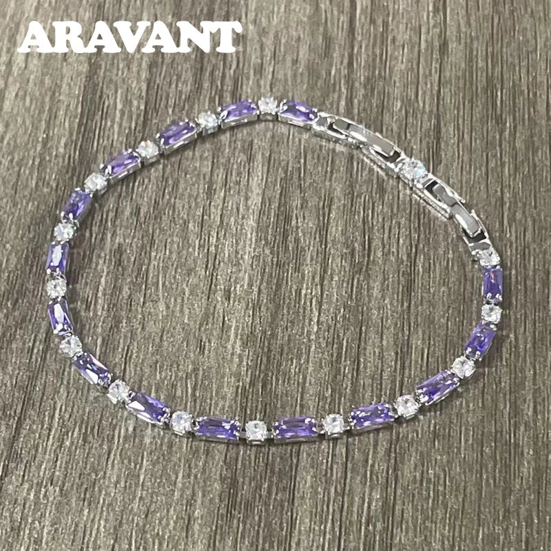 Aravant 925 Silver 18K Gold Amethyst Bracelet Chain For Women Fashion Jewelry