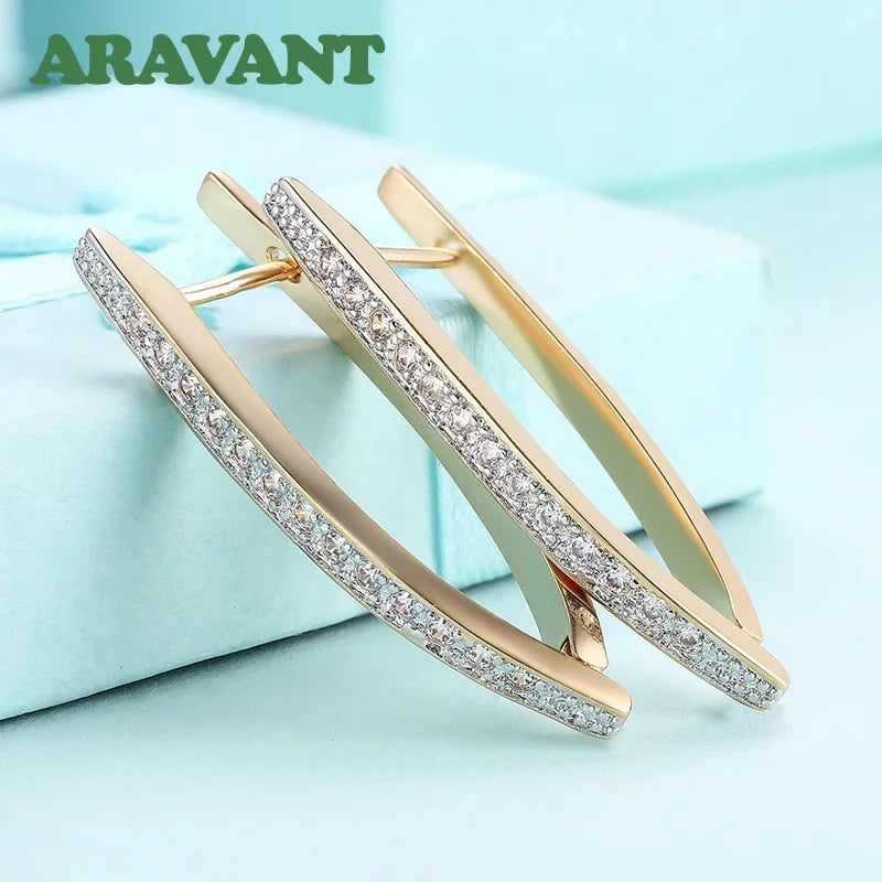 Aravant 925 Silver 18K Gold Wedding Crystal Earrings For Women Fashion Party Jewelry