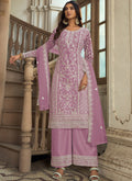 Lavender premium net embroidered palazzo suit with dupatta