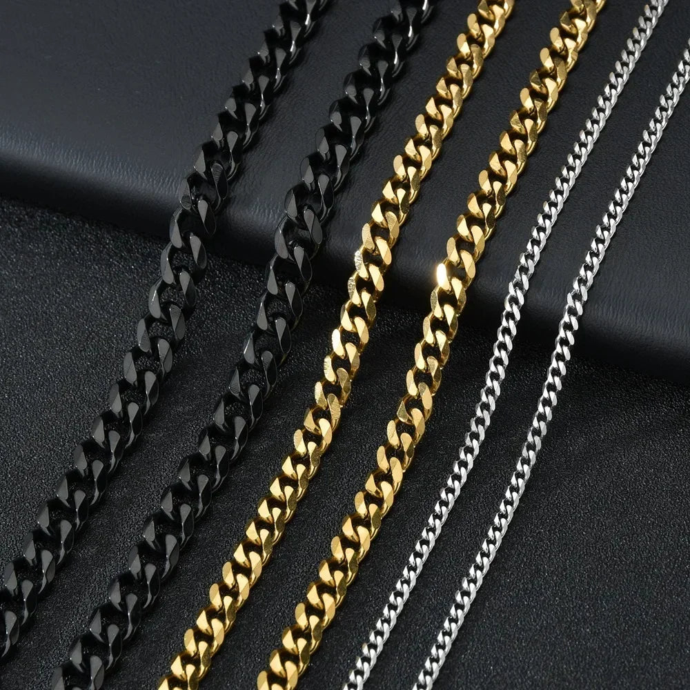 3.5-7MM Stainless Steel Necklaces For Men Punk Gold Color Cuban Link Chain Women Hip Hop Fashion Jewelry Accessories 45-70CM