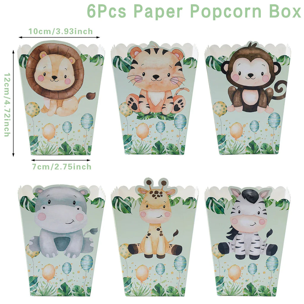 Jungle Safari Party Popcorn Boxes Candy Box Jungle Animal Party Decor Baby Shower Kids Boys Birthday Party Decorations