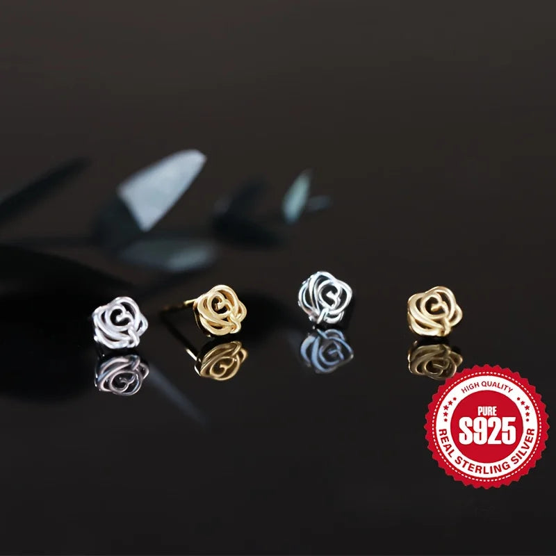 S925 silver rose earrings for women, hypoallergenic, perfect gift for dating, versatile for daily wear
