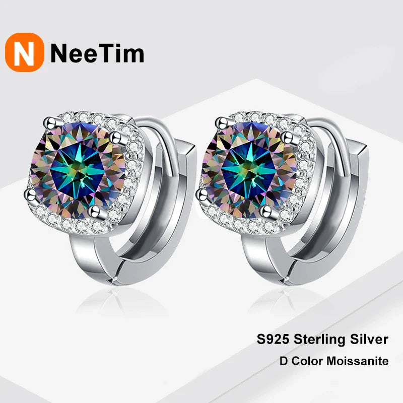 NeeTim 0.5ct 1ct Rainbow Color Moissanite Studs Earrings for Women S925 Silver Black Blue Pink Lab Diamond Wedding Stud Earring