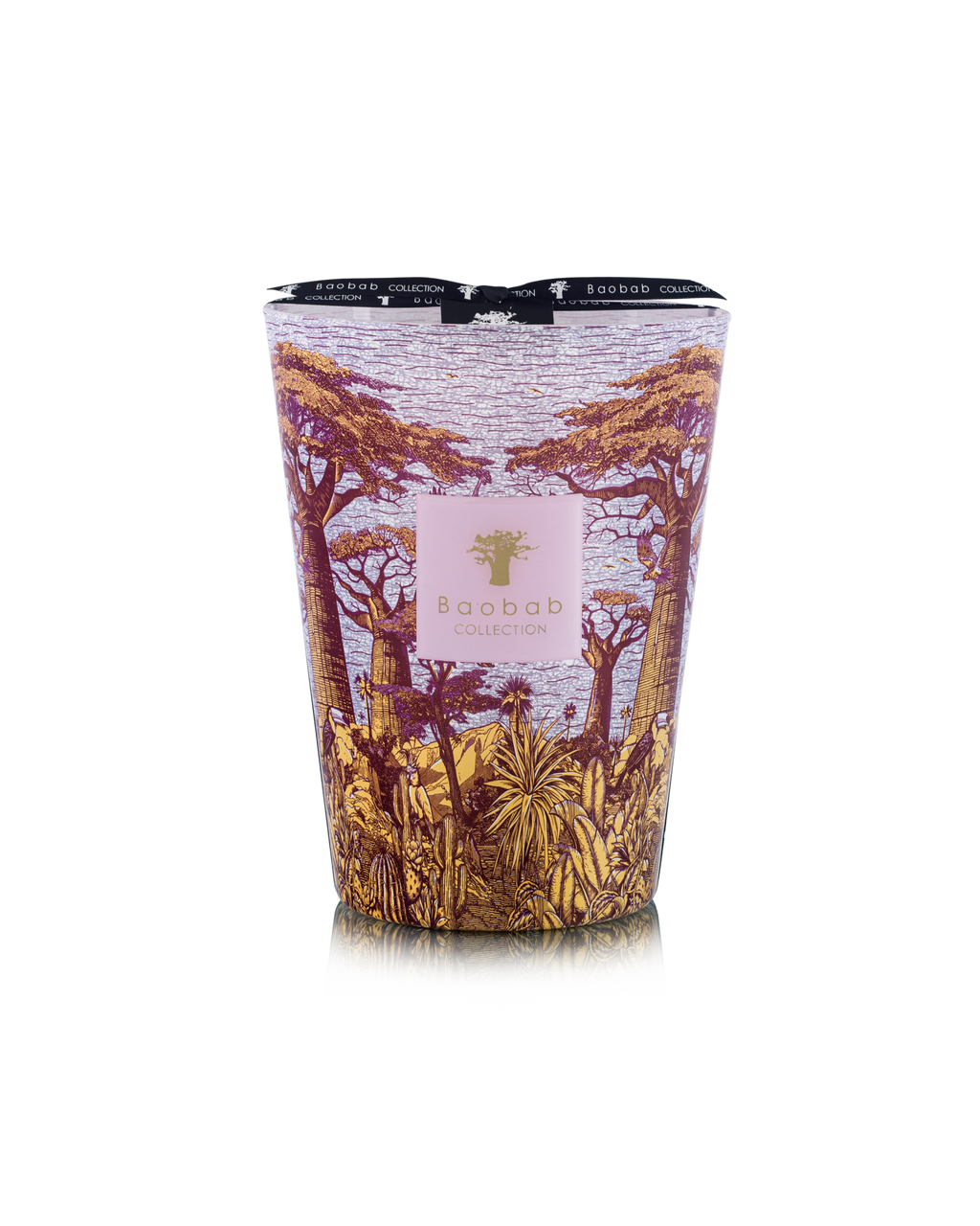 Baobab Collection Massasso Max 24 candle with purple and brown baobab forest pattern.