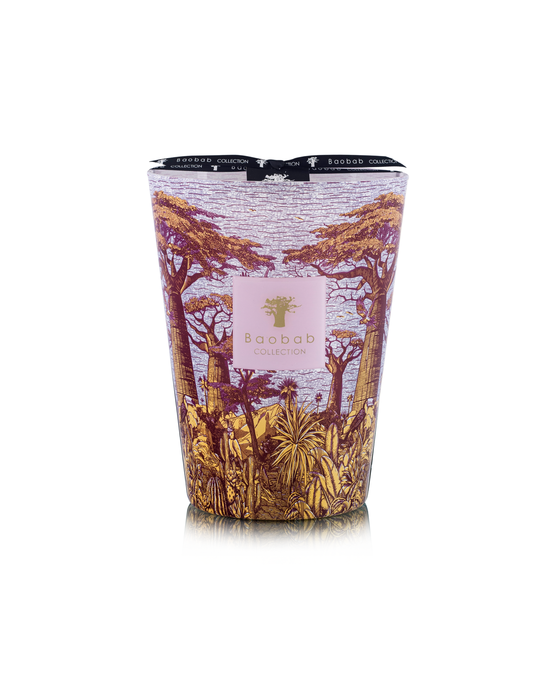 Baobab Collection Massasso Max 24 candle with purple and brown baobab forest pattern.