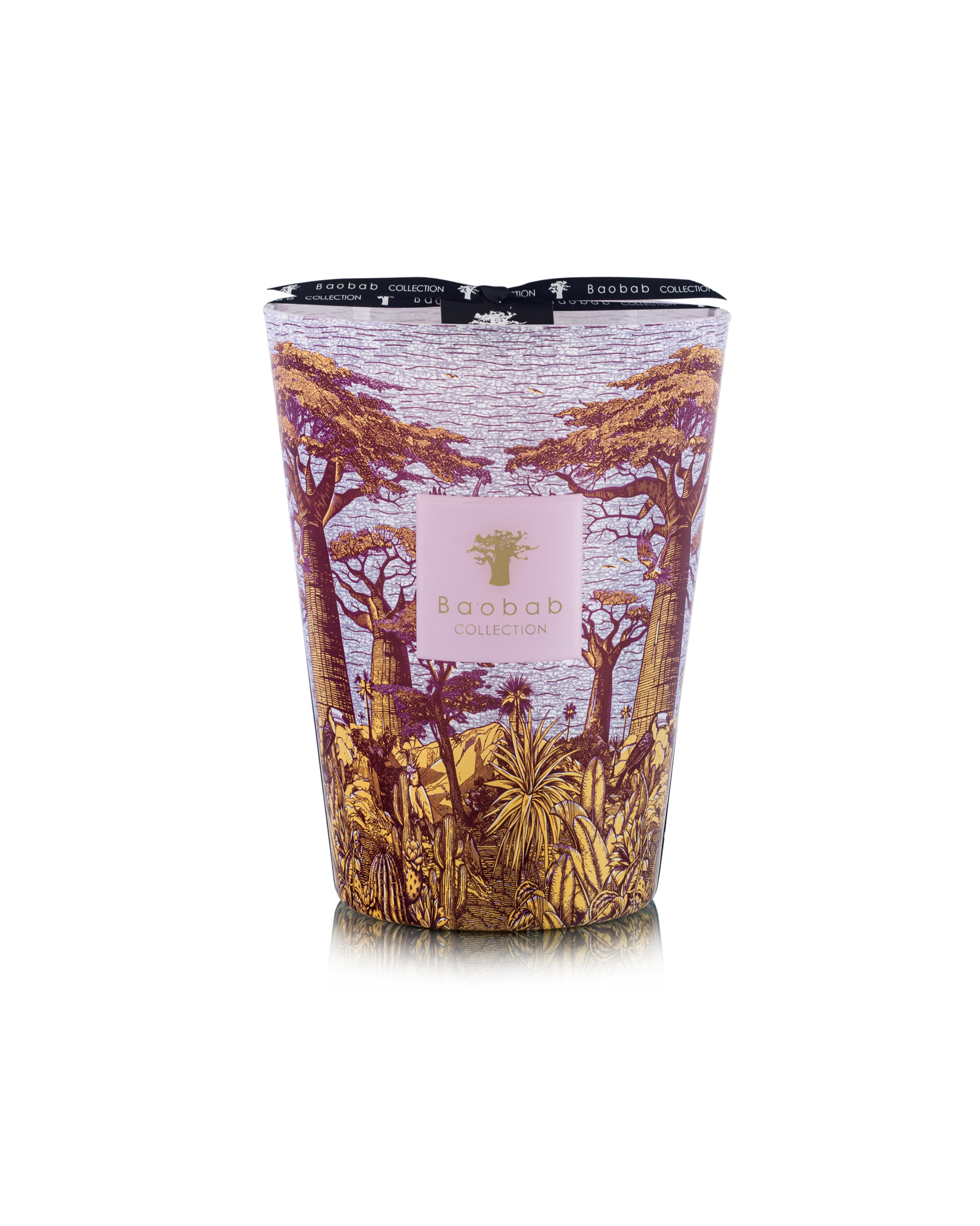 Baobab Collection Massasso Max 24 candle with purple and brown baobab forest pattern.