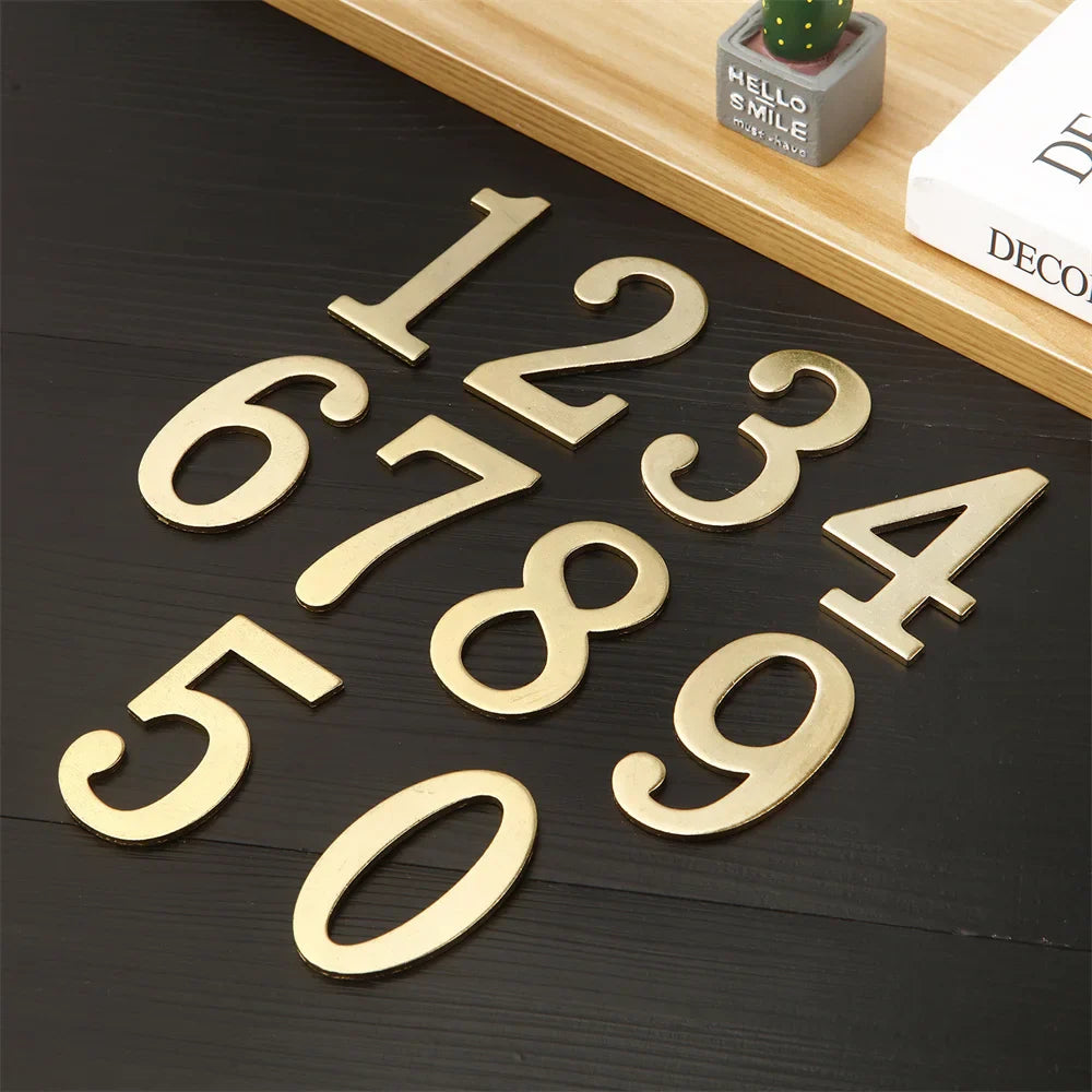 Golden Metal Door Number with Backing Adhesive 7*4cm House Number Apartment Door Number for Outdoor Hotel Home Mailbox Label