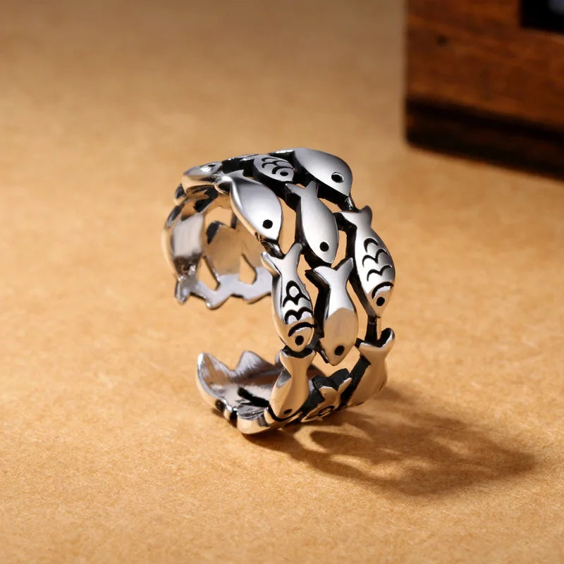 925 Sterling Silver Three Layers Fish Adjustable Rings For Women Engagement Wedding Vintage Jewelry Accessories Jewellery