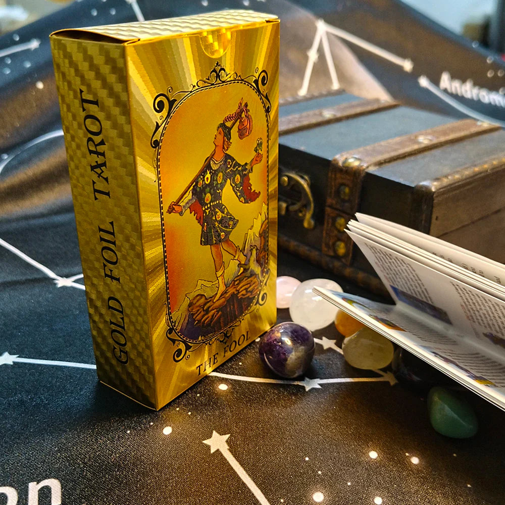 Divinative 12x7cm Gold Tarot Cards Standard Size for Beginners with Guide Book Classic Board Game