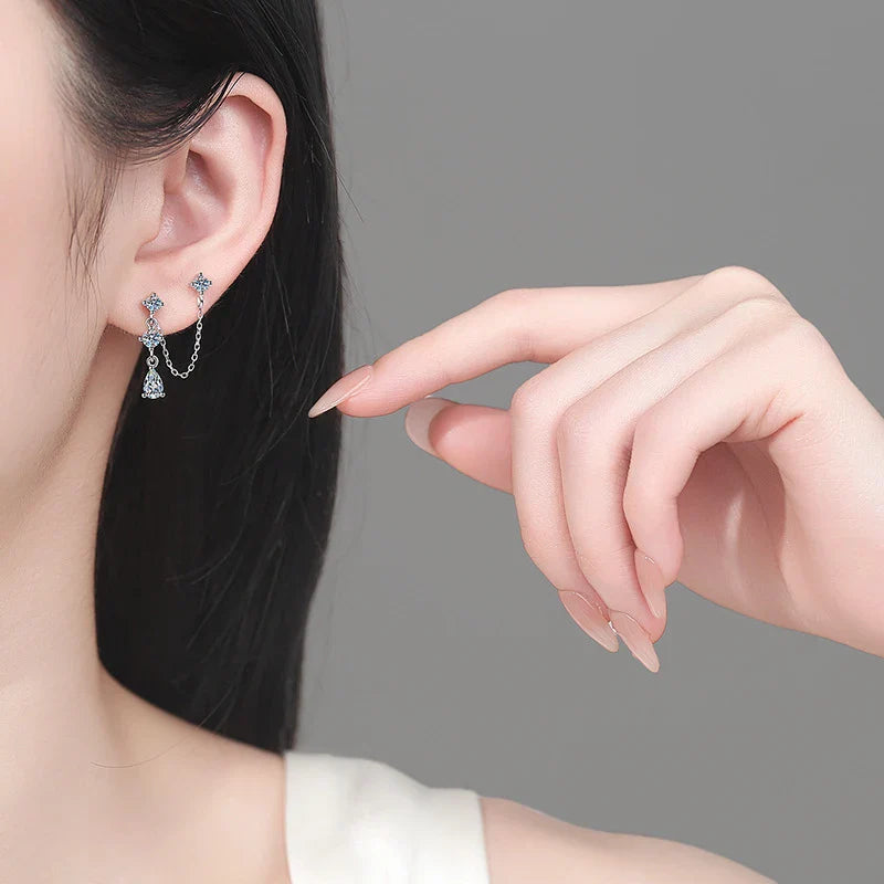 NeeTim Full Moissanite Stud Chain Earrings for Women Sparkling Lab Diamond Earring 925 Sterling Silver Women's Earrings Jewelry