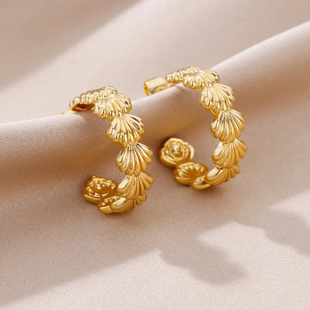 C-shaped Shell Stainless Steel Earrings For Women Korean Style Gold Plated Piercing Earring Luxury Quality Jewelry Birthday Gift