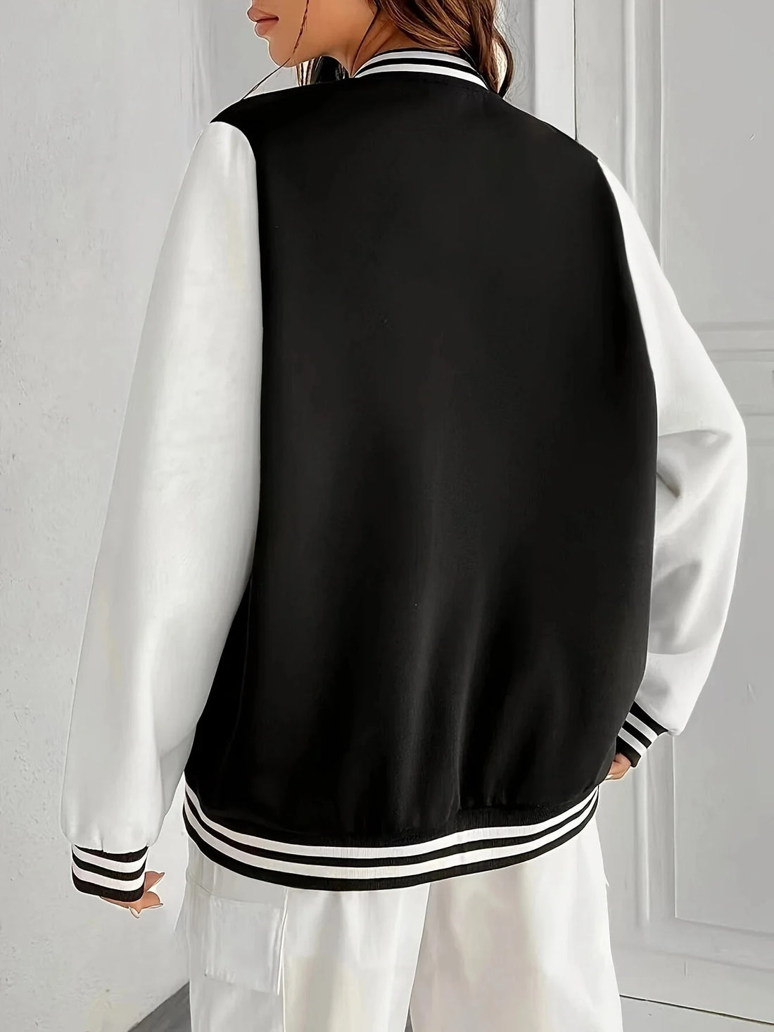 Women’s Oversize Colorblock Varsity Baseball Jacket - Image 5