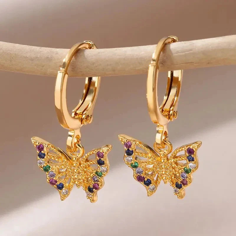 Zircon Butterfly Pendientes EarringsFor Women Stainless Steel Gold Color Butterfly Earring Trend Girl y2k Jewelry aretes mujer