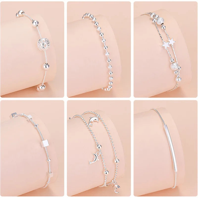 925 Sterling Silver Lucky Bead Charm Bracelets Woman Couple Chain Round Bangles Luxury Jewelry Accessories Wholesale