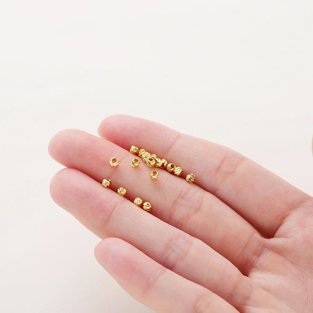 20pcs/lot 14K 18K Gold Round Loose Beads Bracelet Necklace Spacer Brass Beads For DIY Earing Making Accessories Whosale Findings