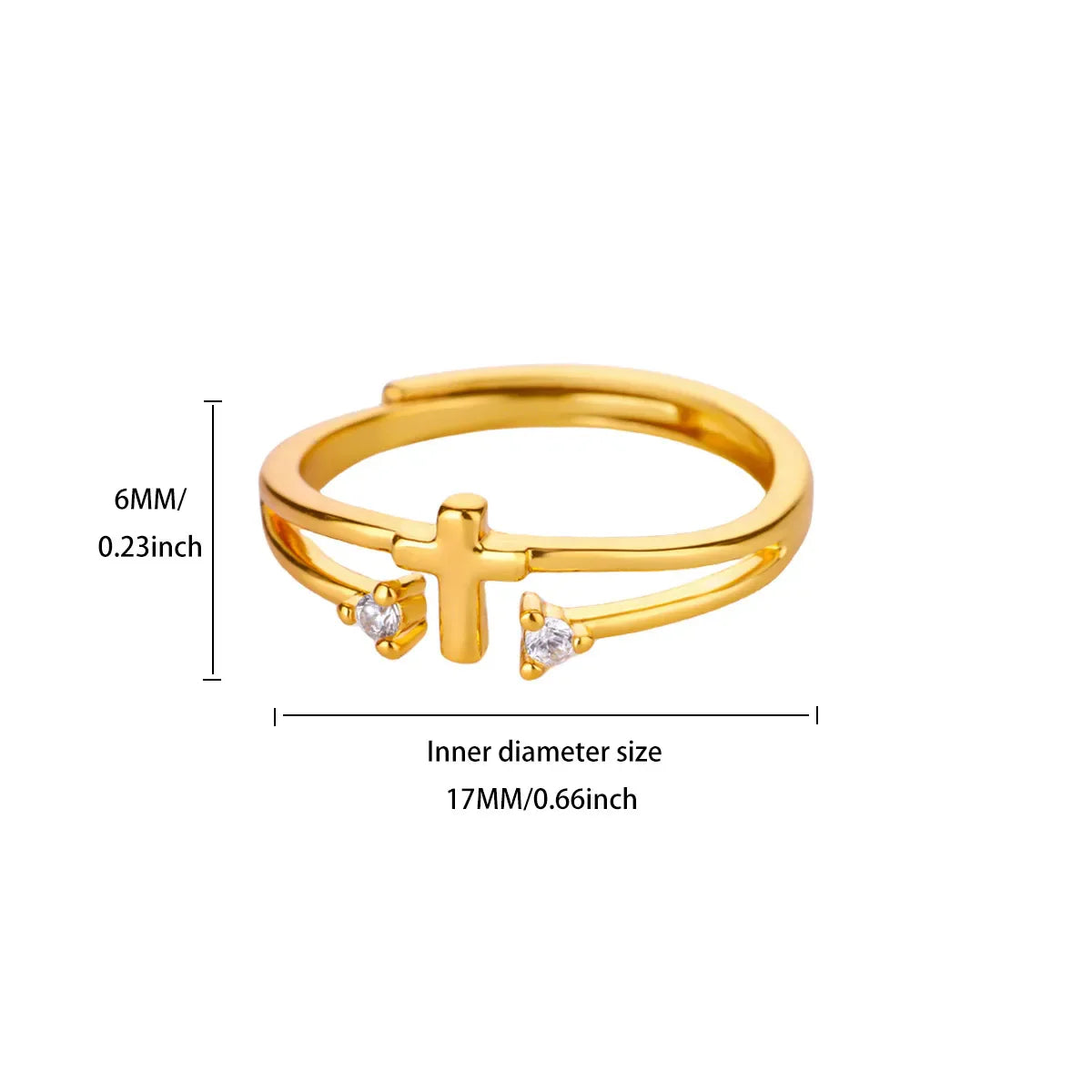 Zircon Cross Rings For Women Gold Color Stainless Steel Crystal Cross Adjustable Ring Religious Wedding Christmas Jewelry Gift
