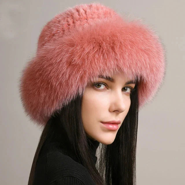 Women’s Luxury Faux Fur Knit Beanie Soft Winter Hat