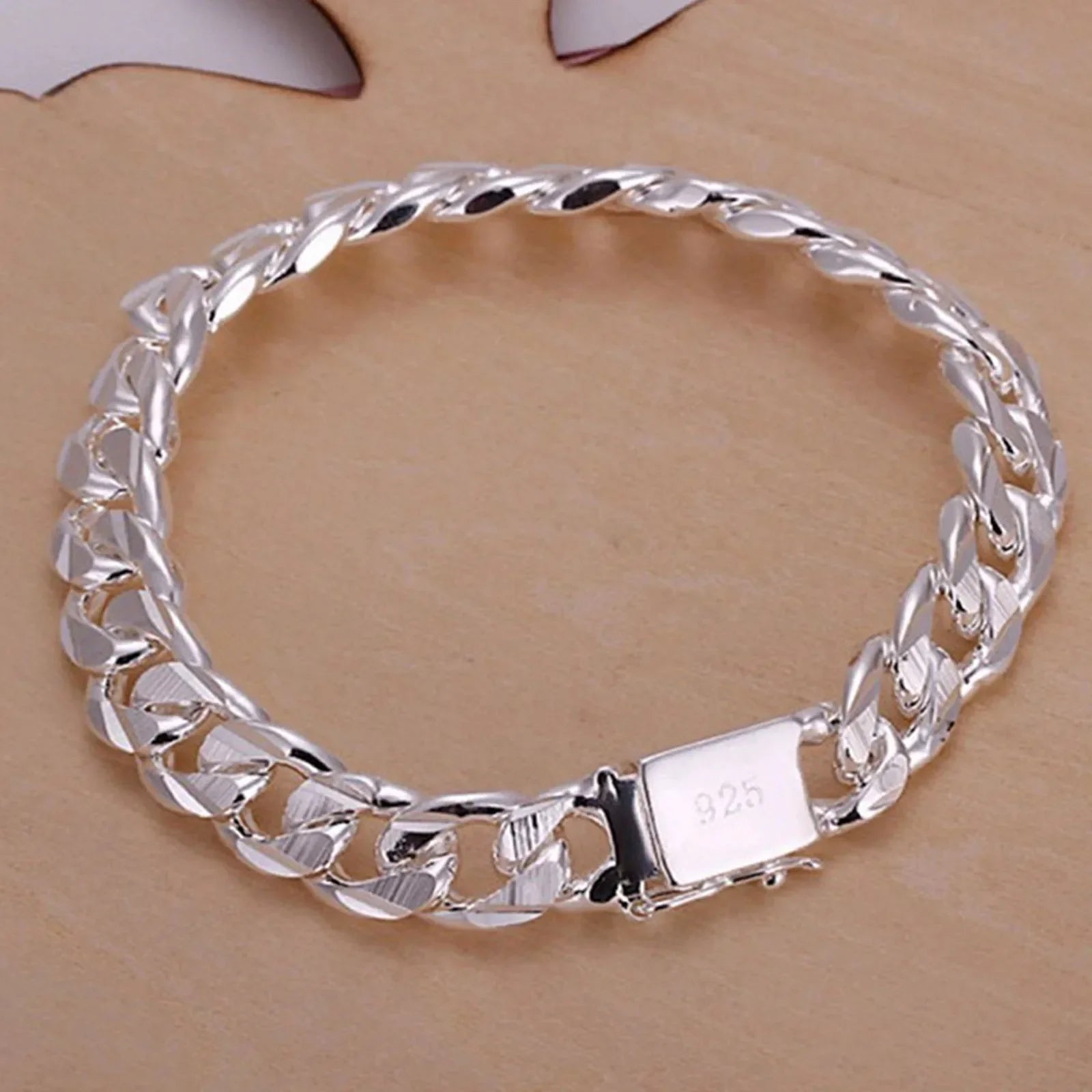 New High-end Women's Mens Fine Silver Color Bracelet Fashion Jewelry Gift Men's Square Beautiful Gem