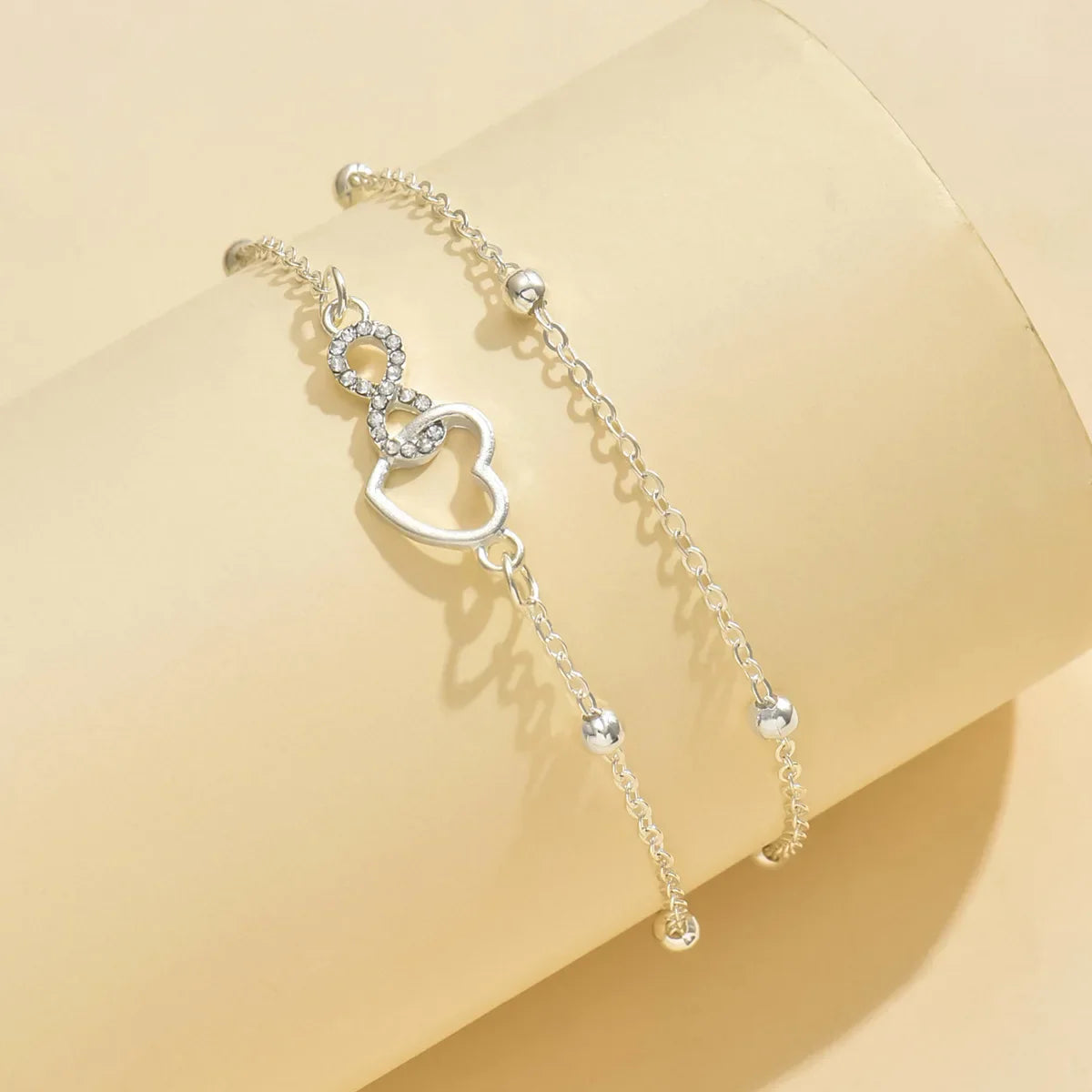S925 heart-shaped double-layer ankle bracelet, simple and elegant, suitable for daily wear, hypoallergenic