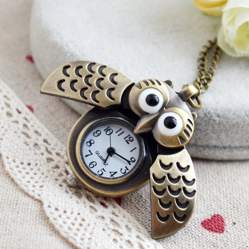 Fashion Vintage Men Women Alloy Retro Owl Shape Clock Pendant Long Necklace Chain Watches Birthday Gifts