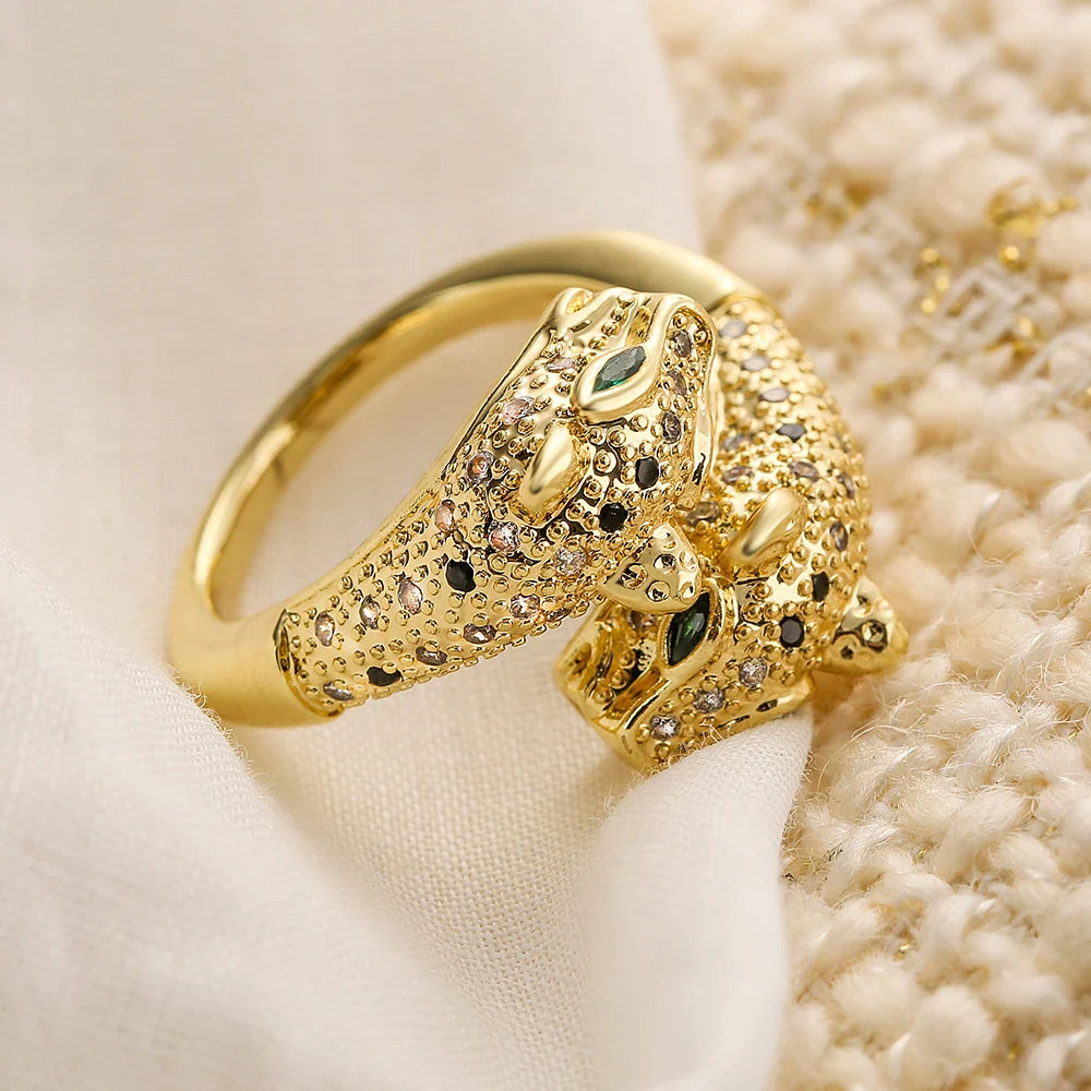 NEWBUY New High Quality Gold-Plated Zircon Hip-Hop Style Rings Fashion Delicate Leopard Ring Women's Party Jewelry Accessories
