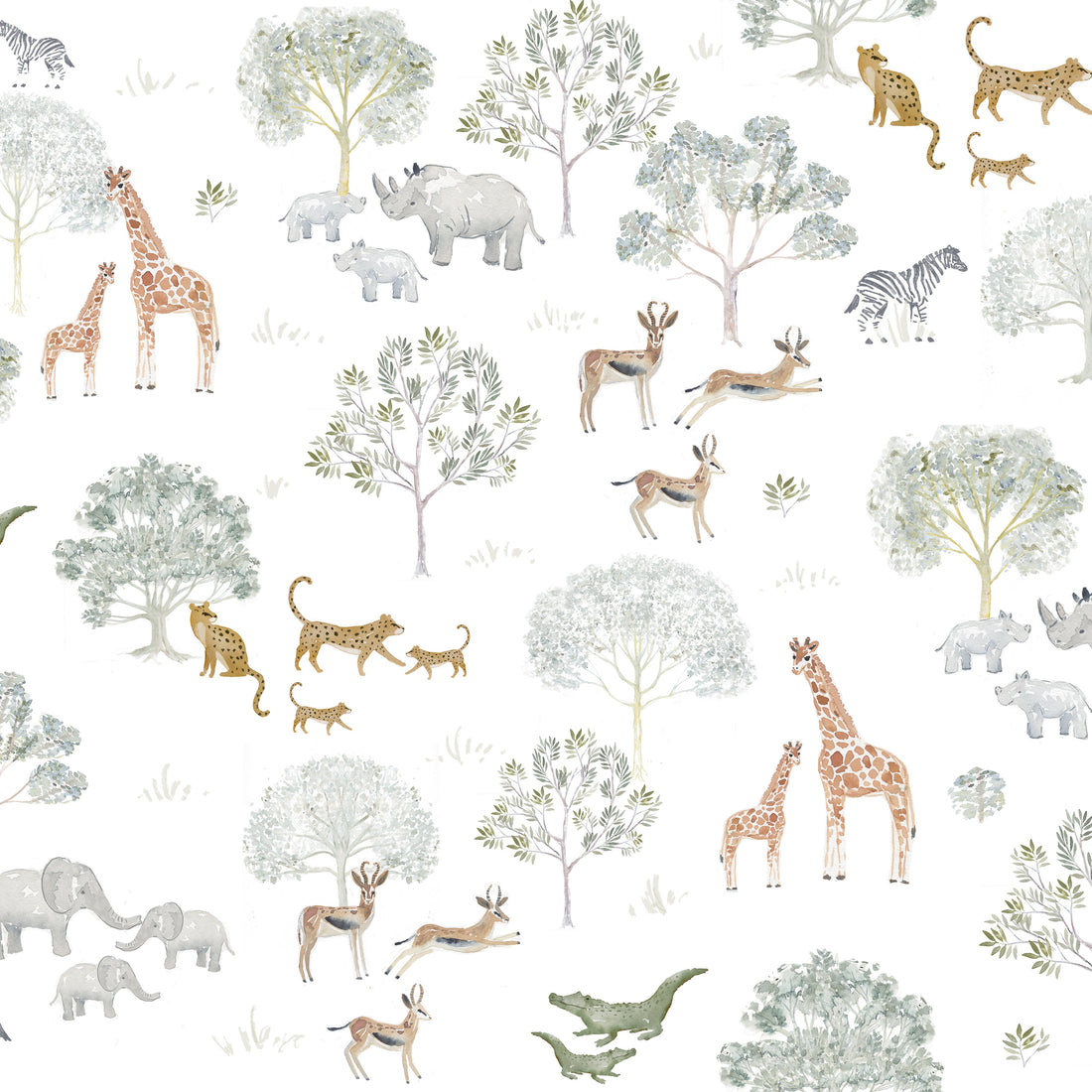 Patterson Removable Wallpaper in White, Sage-Green and Brown