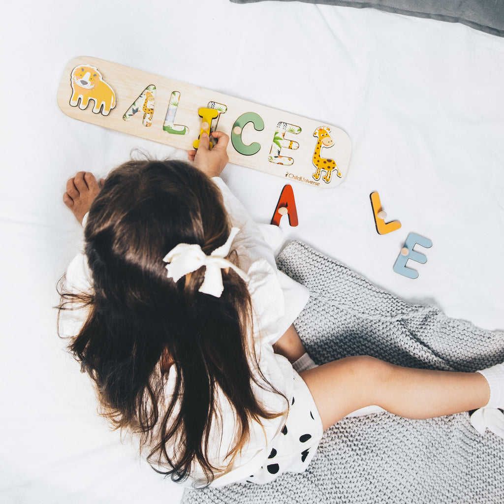 Personalized Safari Name Puzzle Wooden Montessori Learning Toy