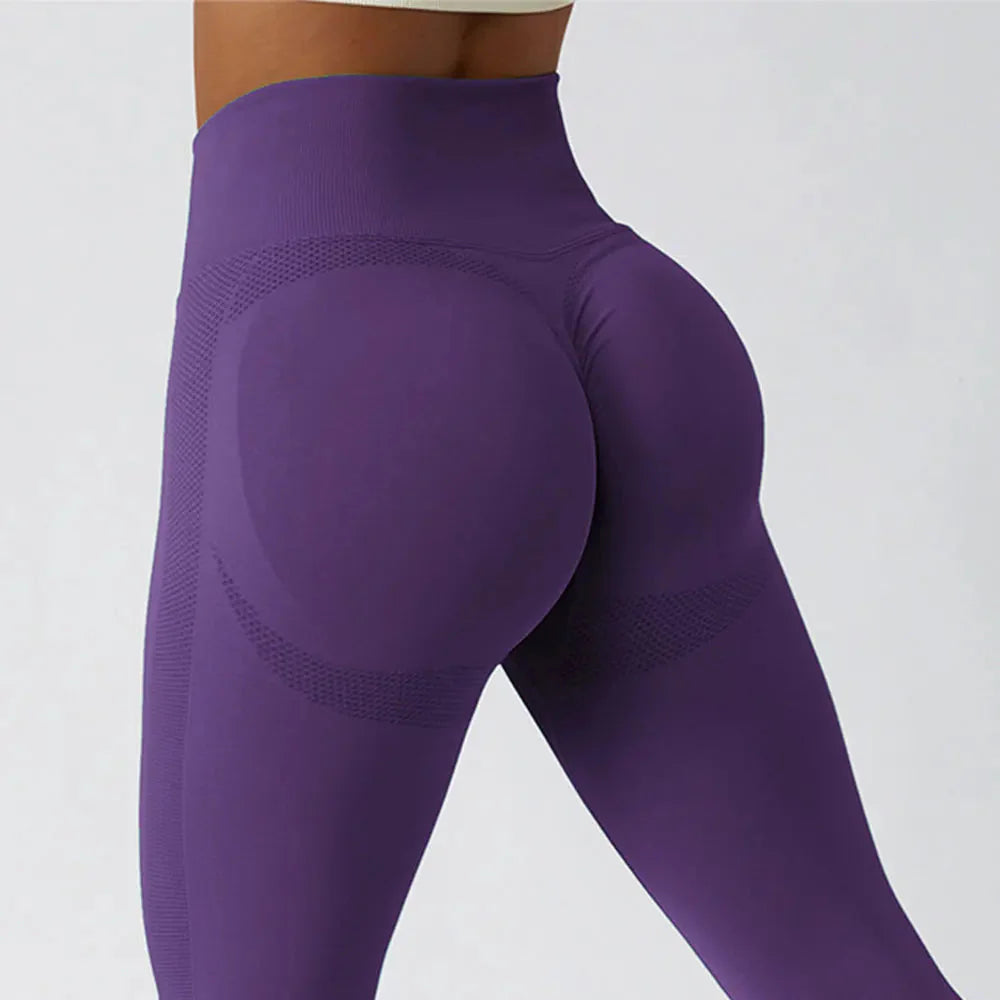 Seamless Ribbed Yoga Leggings with Tummy Control Fit