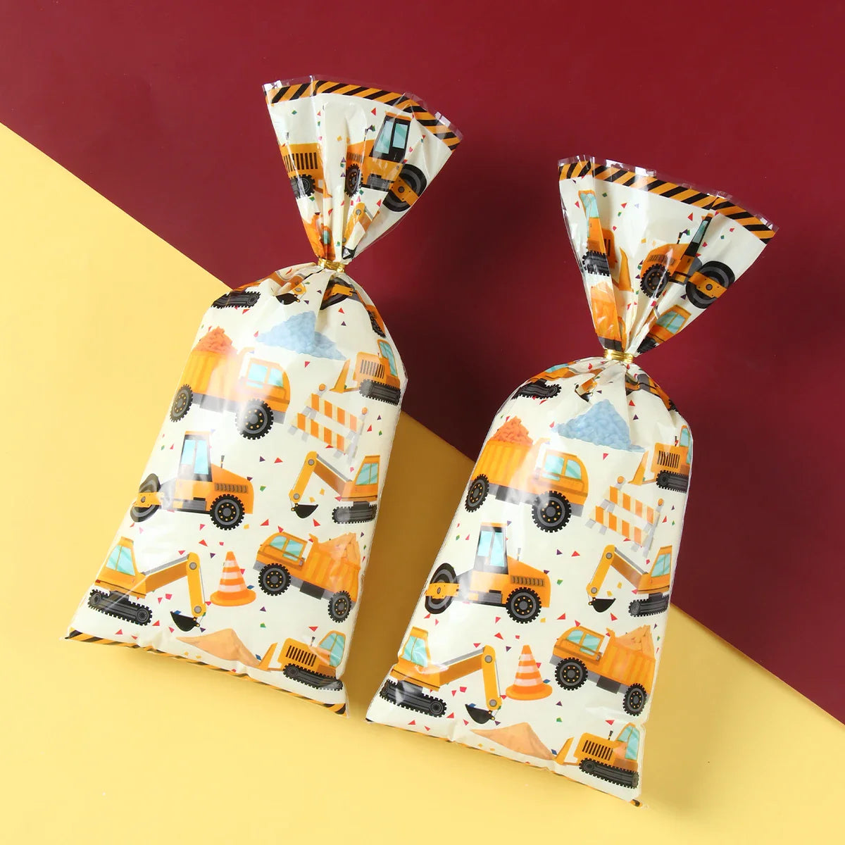 Construction Candy Bags Heat Sealable Treat Cookie Candy Goodie Bags Engineering Vehicle Birthday Party Supplies Baby Shower