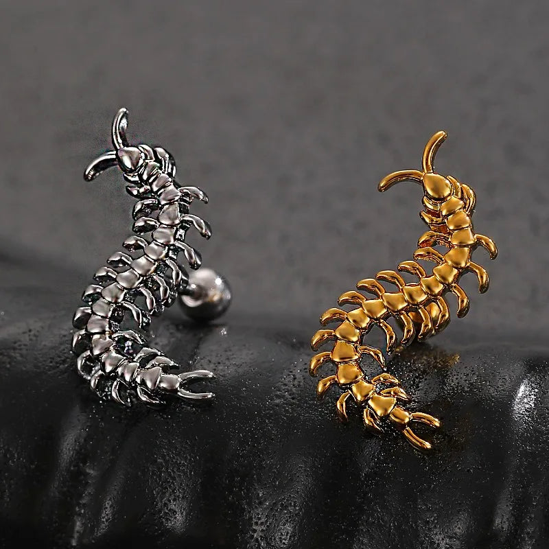 A Personalized Stainless Steel Centipede Earring, Trendy Men's and Women's Hip-hop Rock Avant-garde Jewelry Ear Studs
