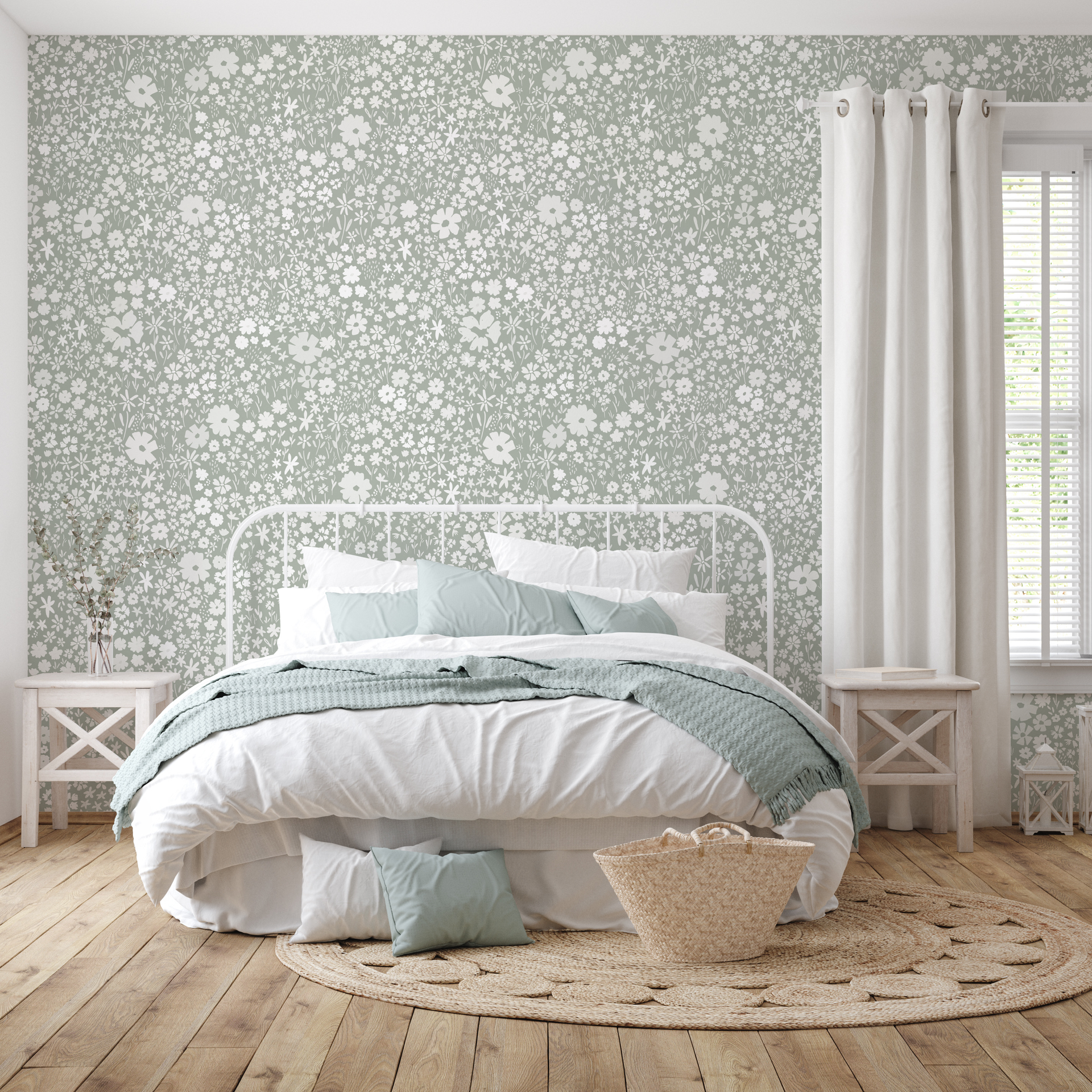 April Floral Removable Wallpaper - Pink, Terracotta & Green