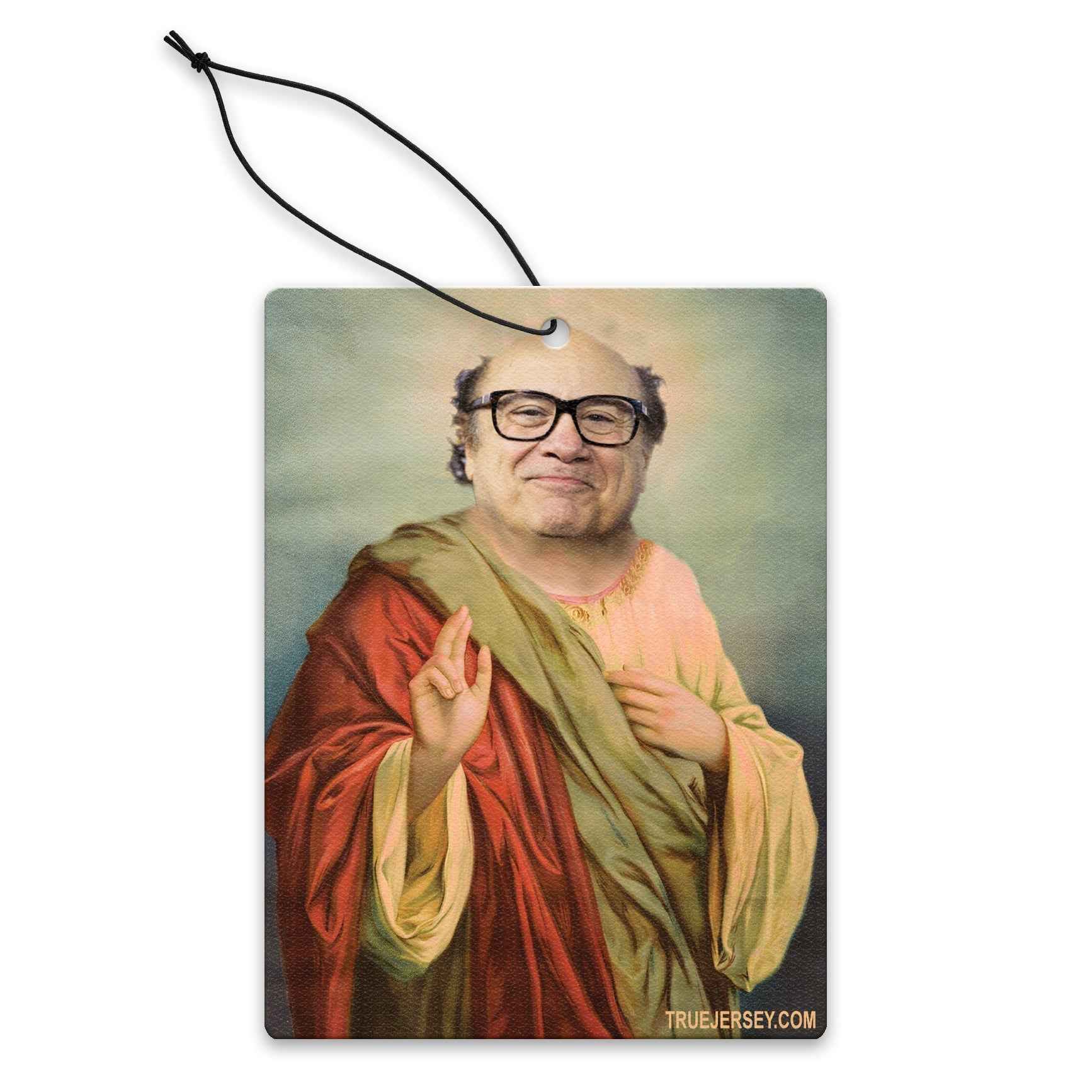 Saint Danny novelty air freshener in a heat-sealed poly bag with vanilla scent