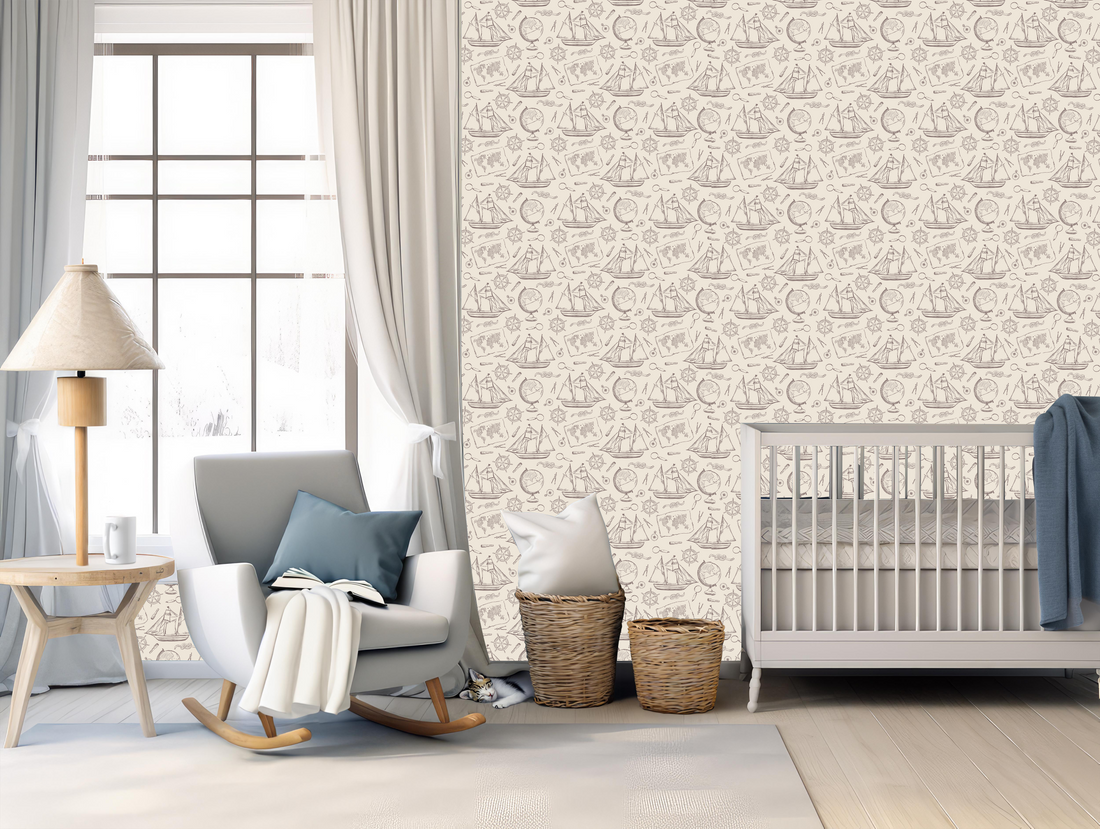 Turner Removable Wallpaper in Blue-Grey, White and Beige