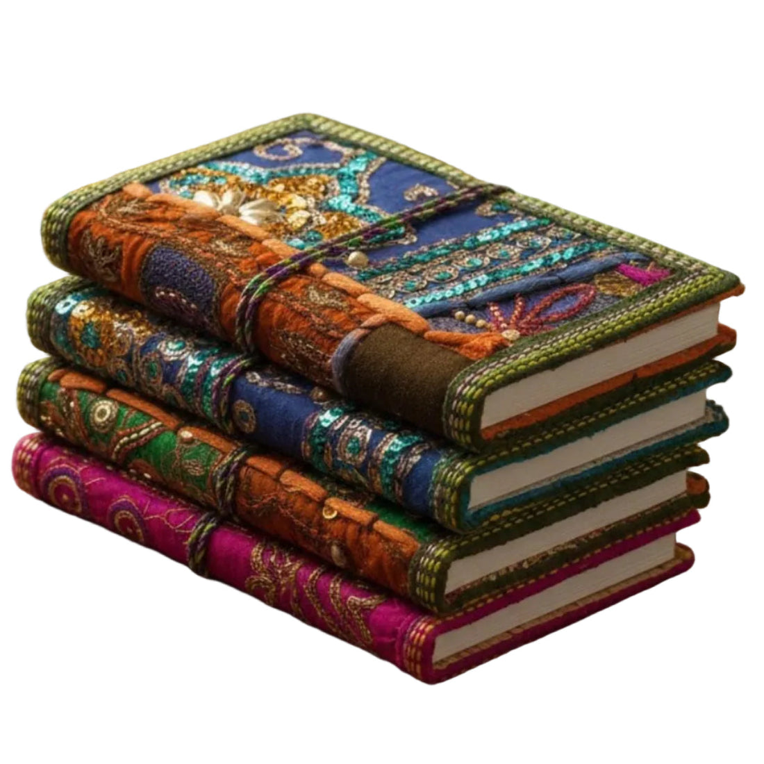 One-of-a-kind handcrafted notebook wrapped in colorful recycled sari fabric