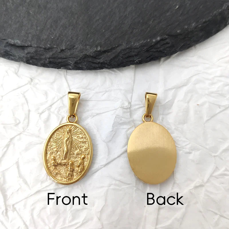 Hip Hop Jesus & Virgin Mary Pendant Necklace - 18K PVD Gold Plated Stainless Steel Jewelry for Men Gift