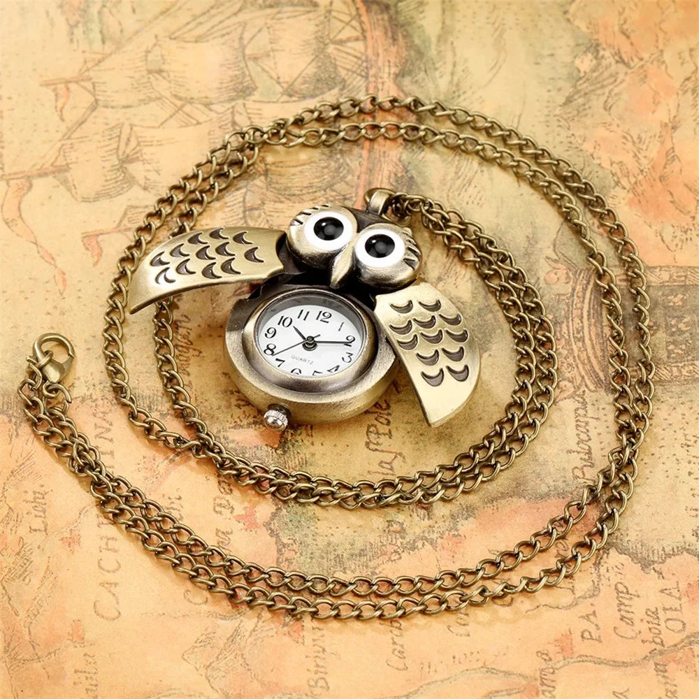 Fashion Vintage Men Women Alloy Retro Owl Shape Clock Pendant Long Necklace Chain Watches Birthday Gifts