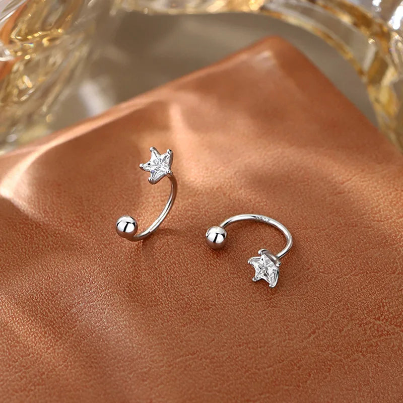925 Silver Star Flash Crystal Summer Small Fresh Female 2022 New Trendy Personality Earrings