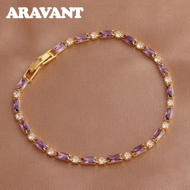 Aravant 925 Silver 18K Gold Amethyst Bracelet Chain For Women Fashion Jewelry