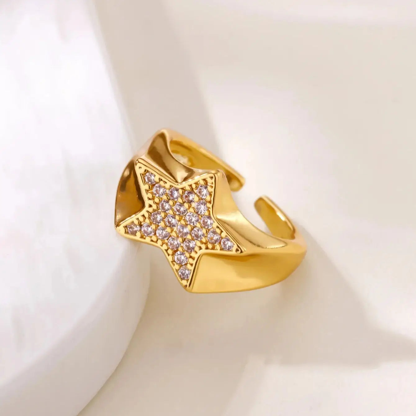 Zircon Star Knot Rings For Women Gold Color Stainless Steel Geometric Adjustable Finger Rings Wedding Couple Jewelry Gifts