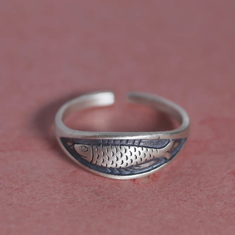 New in 925 Sterling Silver Fish Adjustable Rings For Women Engagement Ladies Rings Jewelry Gifts Female Jewellery Argent 925